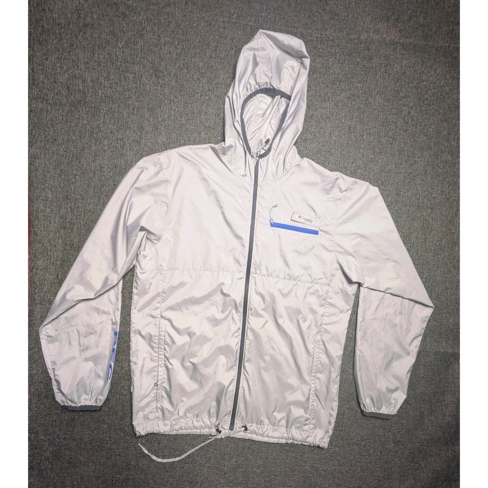 Columbia PFG Windbreaker Rain Jacket Gray Full Zip Mens Fishing Coat Size Large